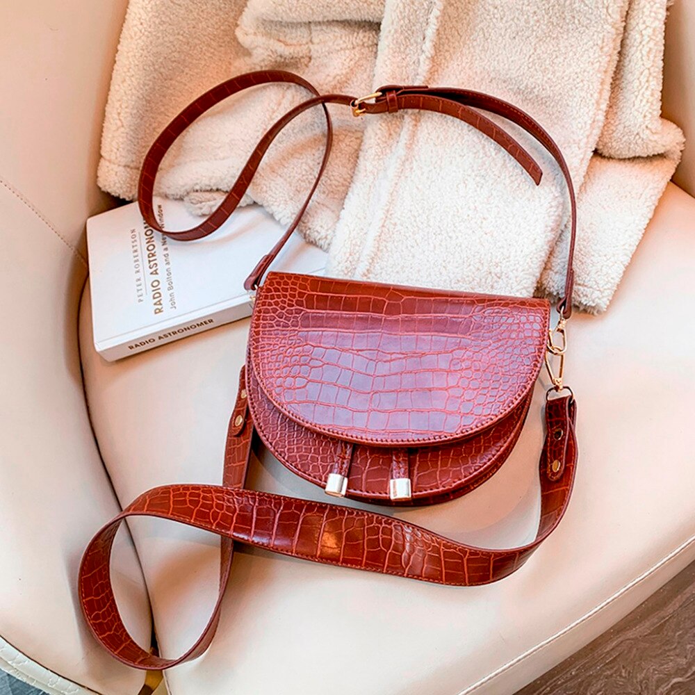 Elegant Crocodile Pattern Crossbody Bag For Women Half Round Solid Pu Leather Luxury Handbag Women Bag Designer Shoulder Bag #38