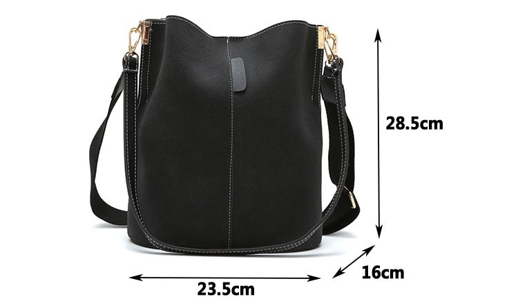 Messenger bag Women Bucket Shoulder Bag large capacity vintage Matte PU Leather lady handbag Luxury Designer bolsos mujer Black
