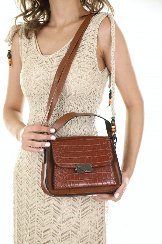 woman with a stylish leather handbag